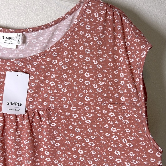 SIMPLE Suzanne Betro Ditsy Floral NEW Boat Neck Cap Sleeve Top Stretch Comfy 1X - Picture 8 of 13